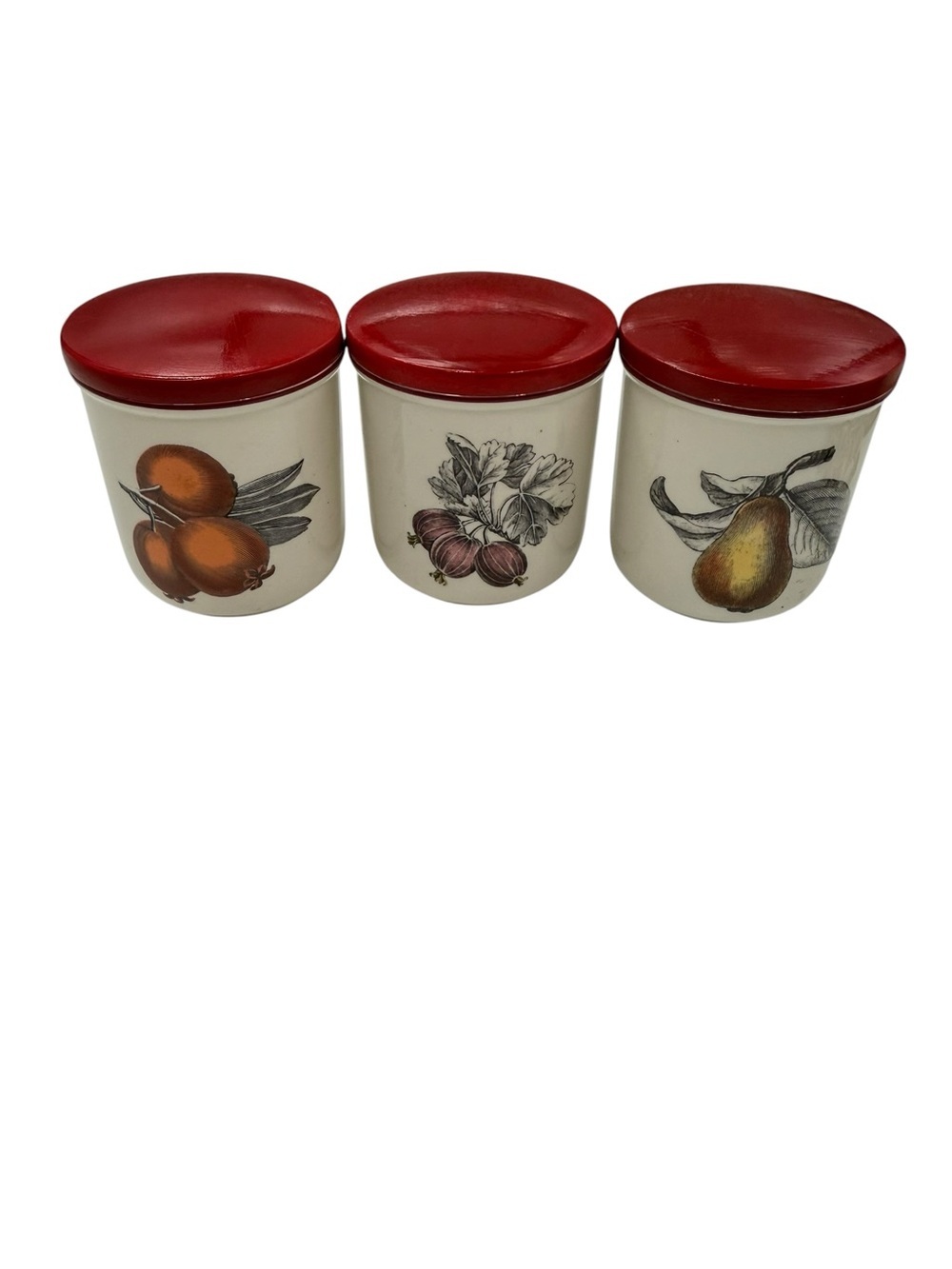 vintage Como Villeroy and Boch three piece canister set ceramic fruit motif.